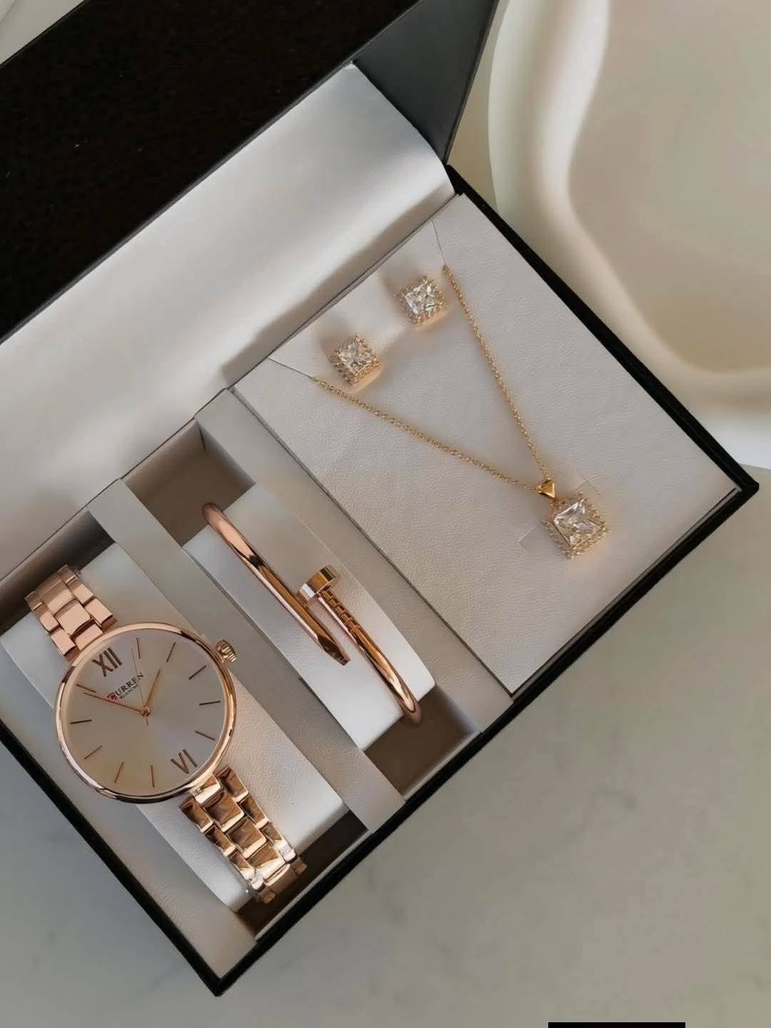 Rose Gold Elegance Watch & Jewellery Gift Set for Women