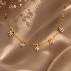 Golden Petal Floral Pendant Necklace for Women | Zevique