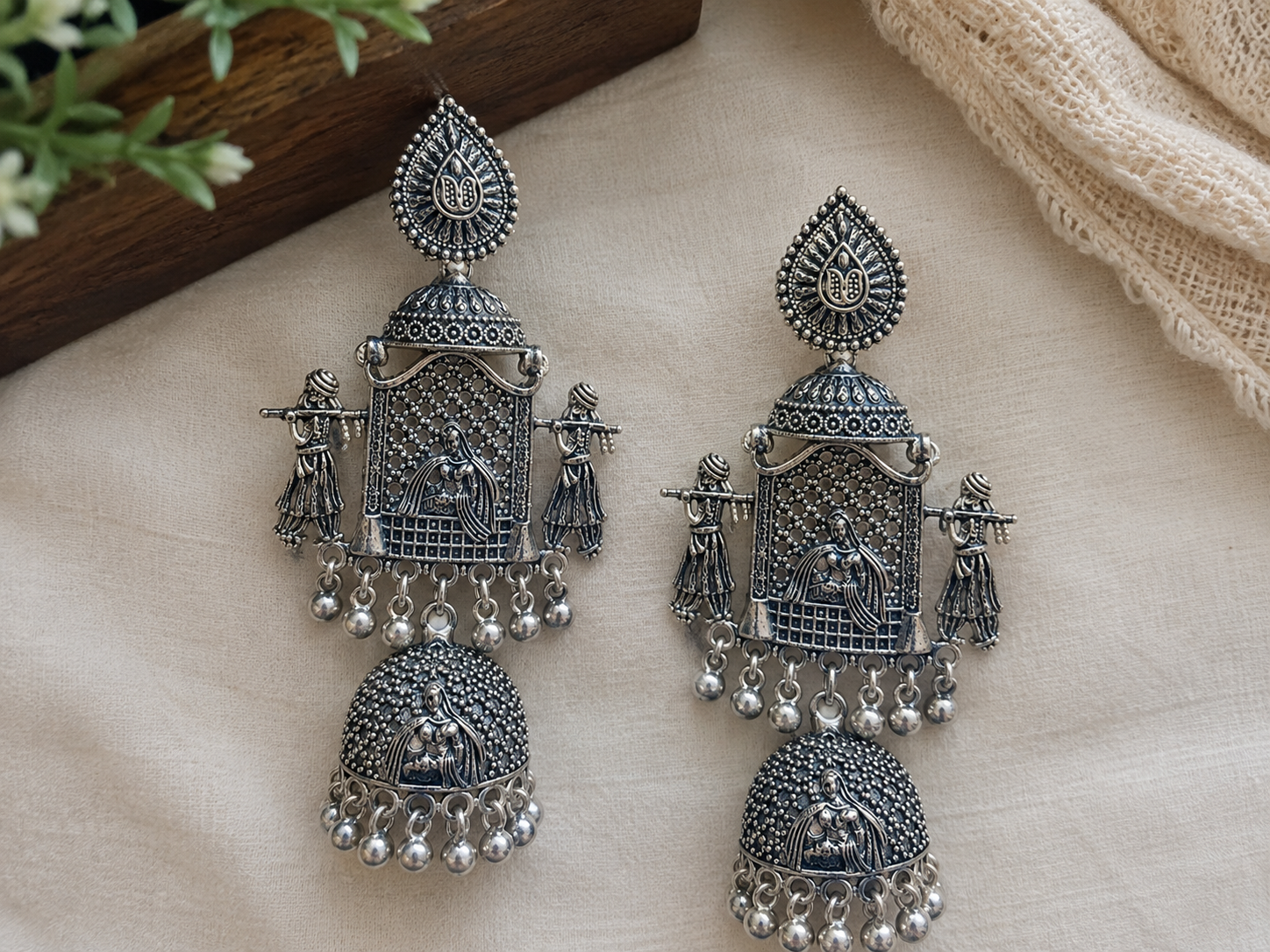 Royal Heritage Oxidized Silver Jhumka Earrings - Image 2
