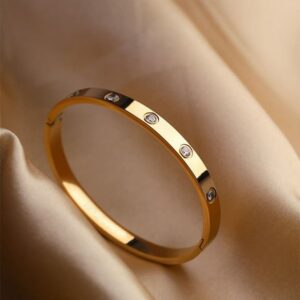Golden Spark Gold-Tone Crystal Bangle Bracelet for Women