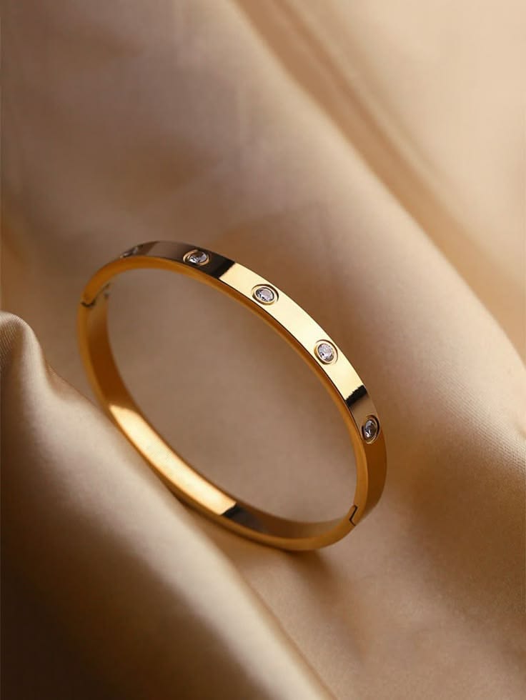 Golden Spark Gold-Tone Crystal Bangle Bracelet for Women