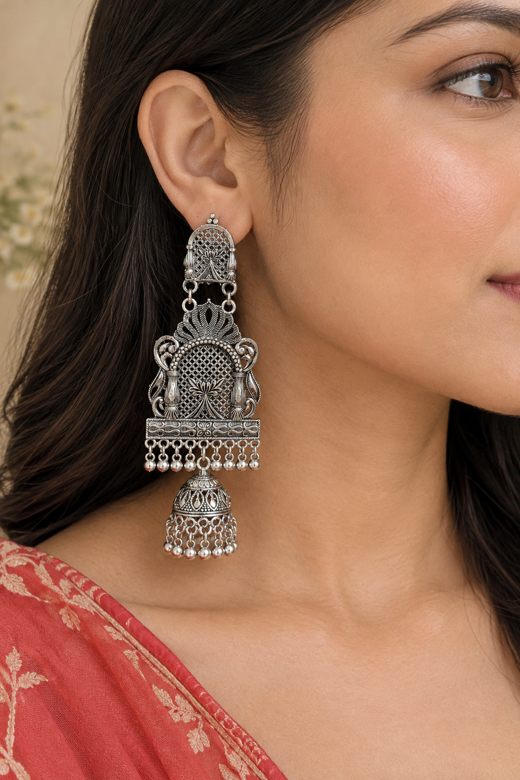 Oxidized Silver Filigree Earrings for Women | Zevique