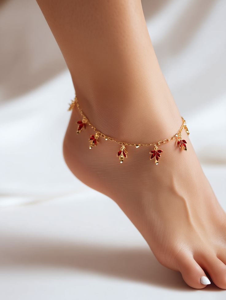Red Floral Charm Anklet