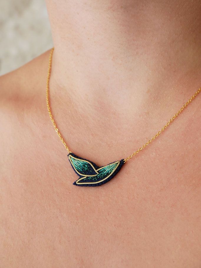 Verdant Leaf Embroidered Necklace